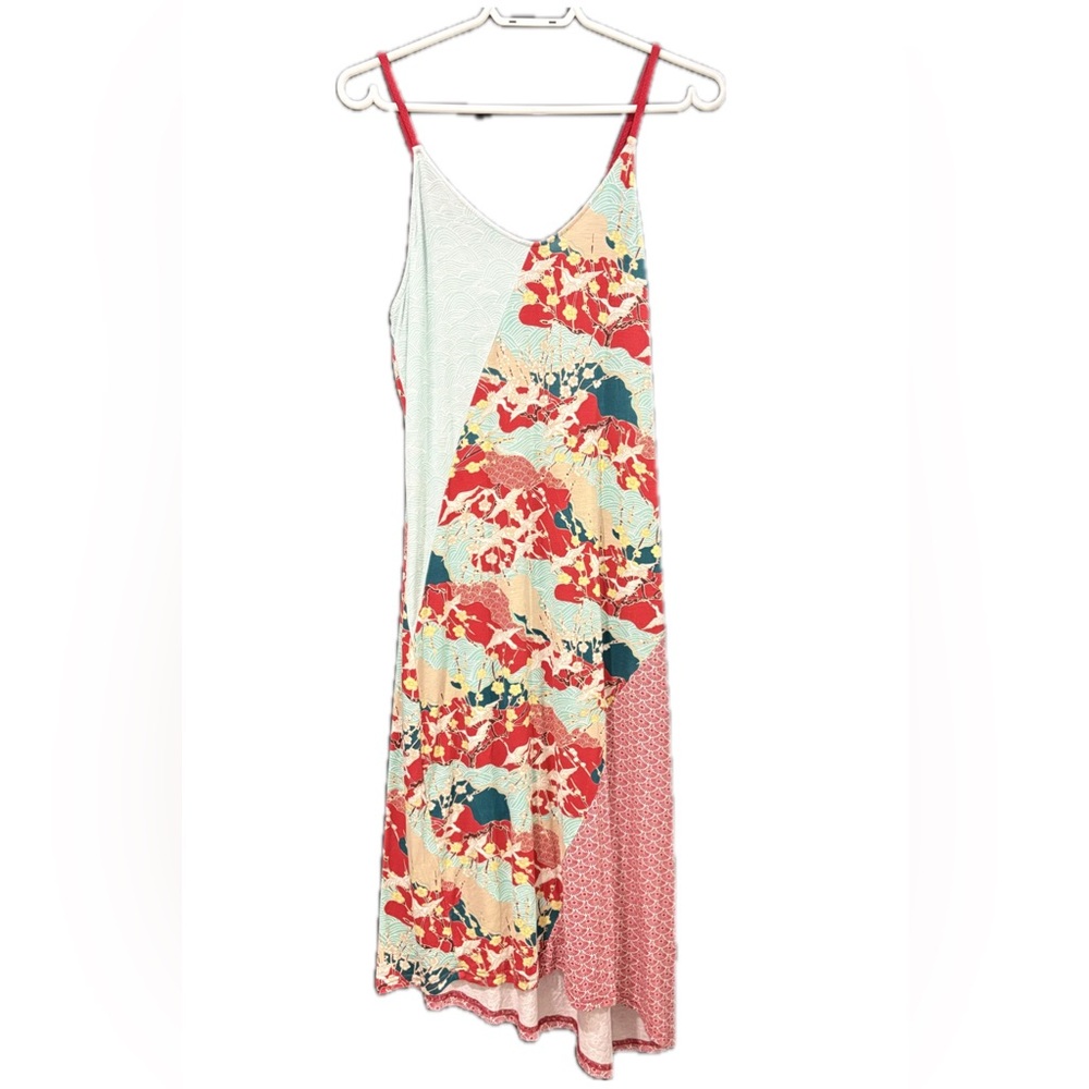 Patchwork Spaghetti Strap Dress with Asymmetrical Hem